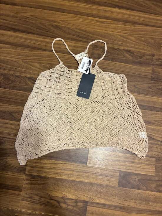 AMOLI Tops - AMOLI Sheer Knit Textured Cami in Beige